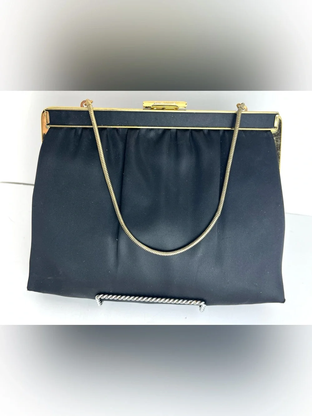 Classic vintage Black Evening Handbag with Gold Tone Trim